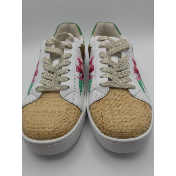 JOHNNY WAS Maisie White Leather Tropical Tiger Embroidered Sneakers ~ Womens 7.5 - Picture 7 of 13